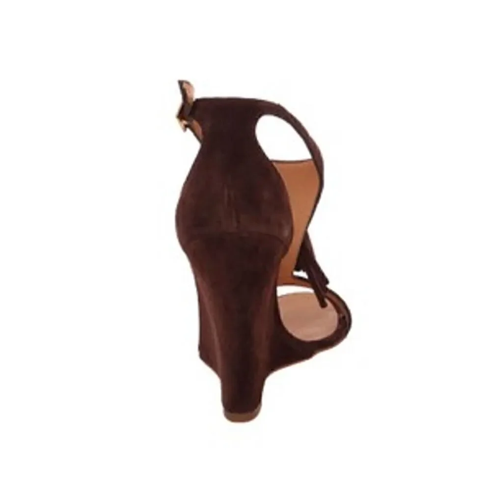 New DSQUARED 2 Women US 10 Shoes Brown Suede High Heel Wedge T-Strap Sandals